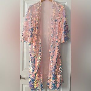 Pink Iridescent Sequin Rave Kimono Small